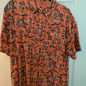 Monster Universal Orange Short-Sleeve Printed Button-Up Shirt